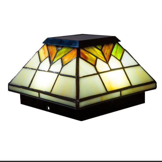 Fence Post Caps - Set of 3 Classy Caps Real Stained Glass Low Voltage Integrated LED Glass Fence Post Cap - WF11.7.25