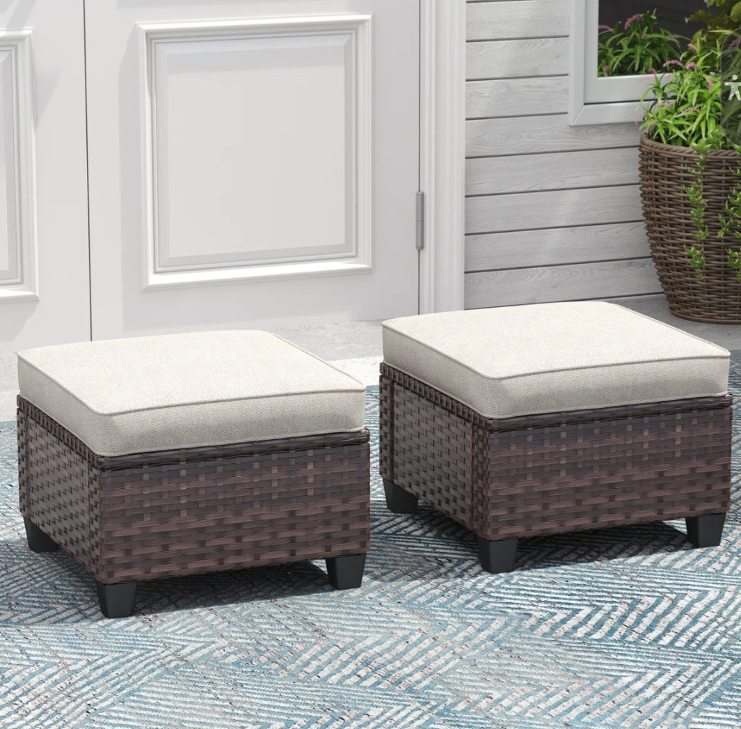 Patio Furniture - Hand-Woven Wicker Outdoor Ottoman (2 available)