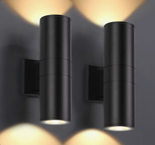 Outdoor Sconces - 12" H Set of 2 Integrated LED Cylinder Up Down Wall Light, Waterproof