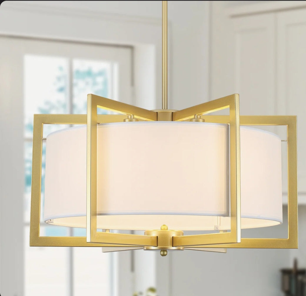 Chandelier - 6-Light 21.25" Dimmable Drum Shaded Chandelier