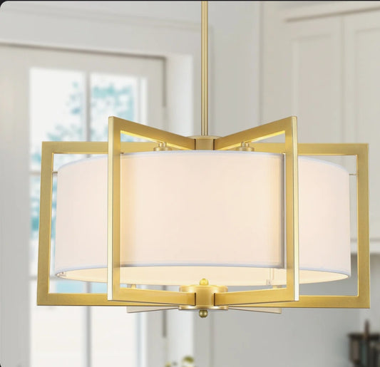 Chandelier - 6-Light 21.25" Dimmable Drum Shaded Chandelier