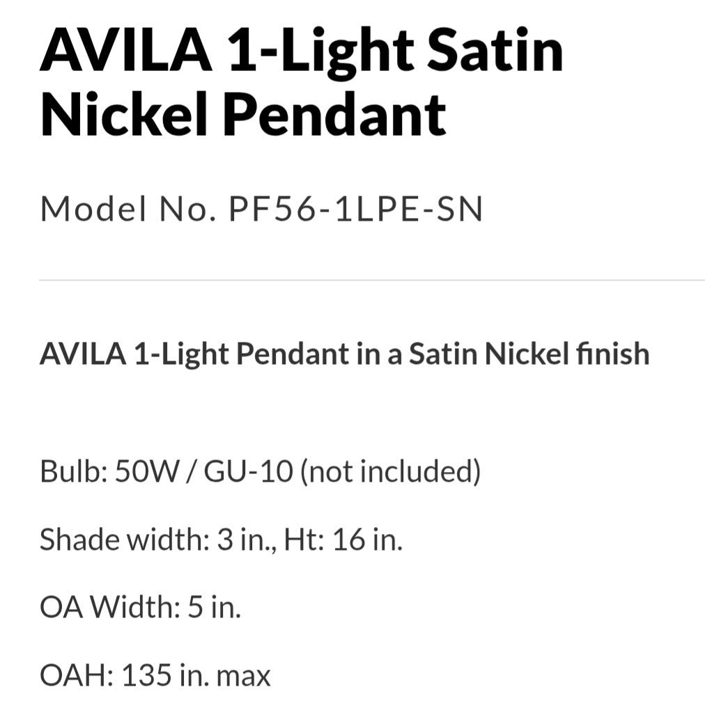 Pendant - Avila 1 - Light Single Pendant