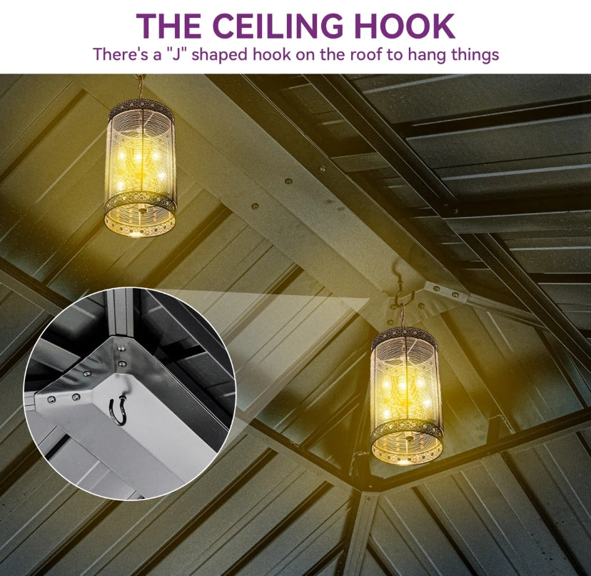 Outdoor Structure - Solid Wood Patio Gazebo with Double Roof Hardtop and Curtains - WF11.7.25