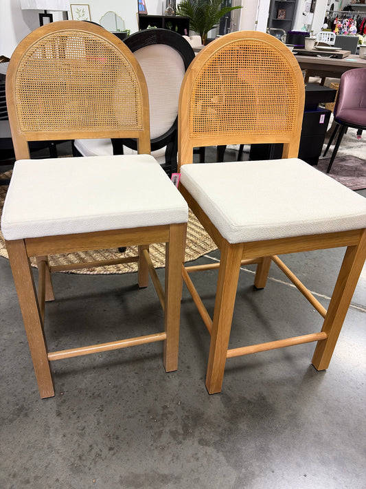 Barstool Set of 2 - 24” Nathan James Bailey Rattan Back, Natural (see all photos)
